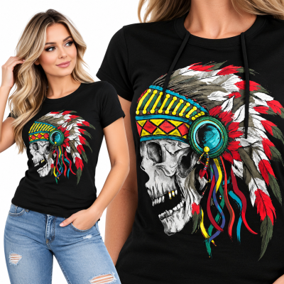 DAMSKA ŚMIESZNA KOSZULKA INDIAN HEAD SKULL